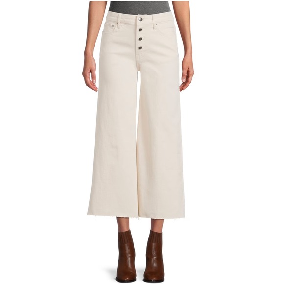 Time and Tru Womens Cream Cropped Wide Leg Jeans High Rise Button Fly Size 6 - Picture 10 of 10